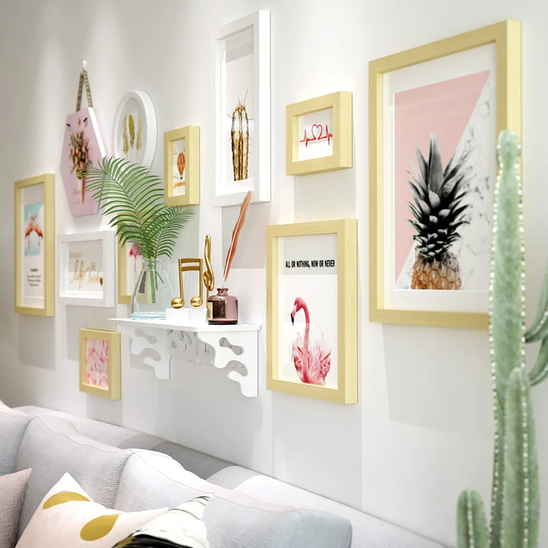 

INKANEAR Modern Pink Flamingos Fashion Painting Large Photo Frame Set Solid Wood Home Decor Wall Decoration HF9812