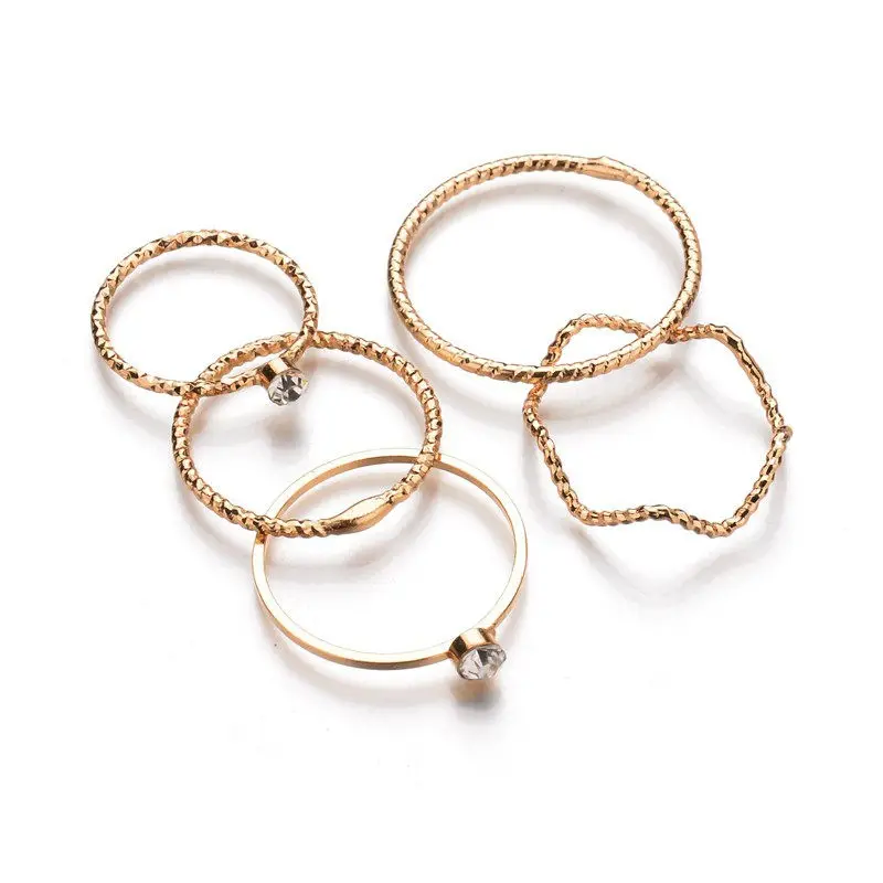 

Fashion Simple 5PCS/Set Ring Set Jewelry Joint Ring Female Tail Crystal Rhinestone Gold Rings For Women Party Gift