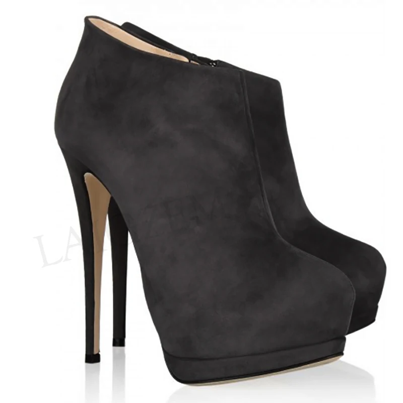 LAIGZEM/черные ботинки из искусственной замши ботинки на платформе с закрытым носком и молнией на шпильке женская обувь на заказ Botines Mujer, большие размеры 34-52