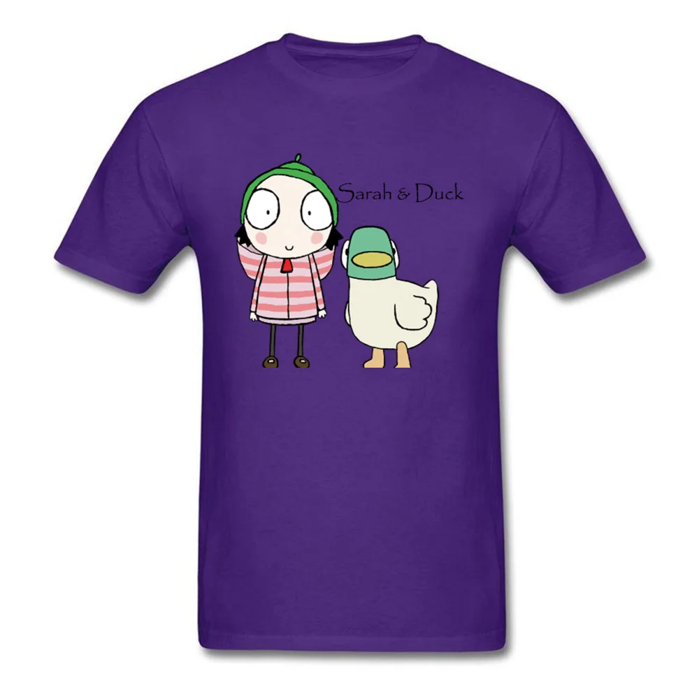 Sarah Duck Friends Leisure Summer/Autumn 100% Cotton Fabric Round Collar Men Tops Tees Tee Shirt Funny Short Sleeve T Shirt Sarah  Duck Friends purple