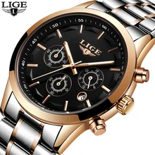 LIGE Mens Watches Top Brand Luxury Men's Waterproof Military Sport Watch Stainless Steel Analog Quartz Watches Relogio Masculino