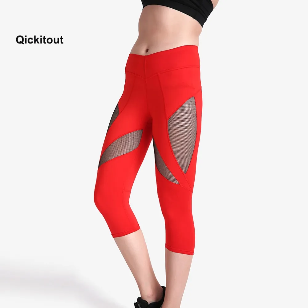 2018 Women Fitness Leggings Stretch Slim Mesh Patchwork Capri Pant