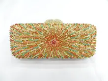 8271 Multicolor-B Crystal Flower Floral Bridal Party hollow Metal Evening purse clutch bag handbag