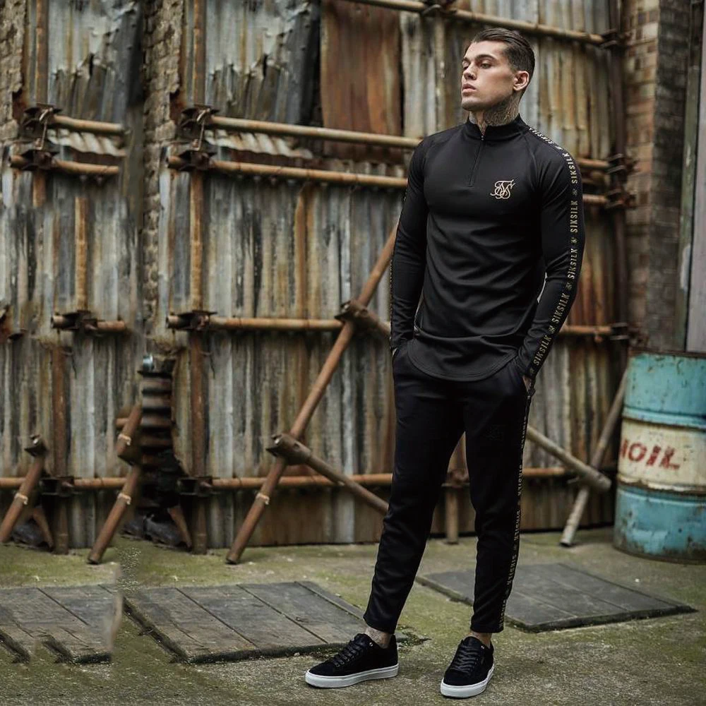 New Fashion Men Sik Silk Embroidery Solid Color Elastic T shirt High Zipper Collar Elastic Long-Sleeved Men Slim Casual T-shirts New Fashion Men Sik Silk Embroidery Solid Color Elastic T shirt High Zipper Collar Elastic Long-Sleeved Men Slim Casual T-shirts