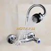 Wall Mounted Kitchen Faucet Hot & Cold Water Mixer Crane Dual Handle Dual Hole Kitchen Sink Tap Copper Chrome Plated YT-6029 ► Photo 2/6