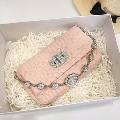 

NEW Personality Stitching Lingge Pattern Women's Bag Fashion High Quality Chain Shoulder Bag Casual Wild Messenger Bag diamond