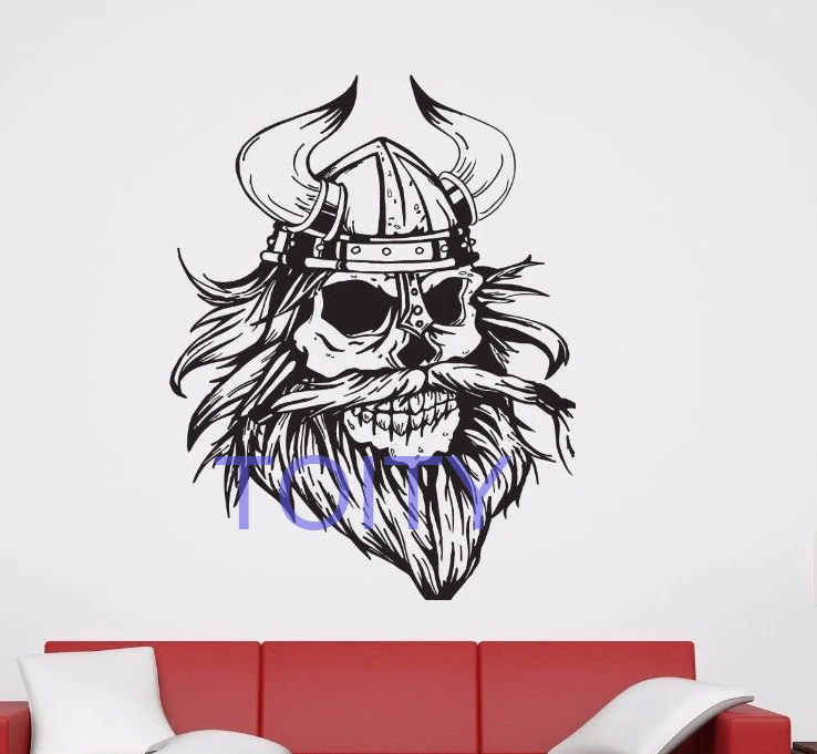 Viking Skull Head Wall Sticker Retro Vinyl Decal Boy Room Decor Art