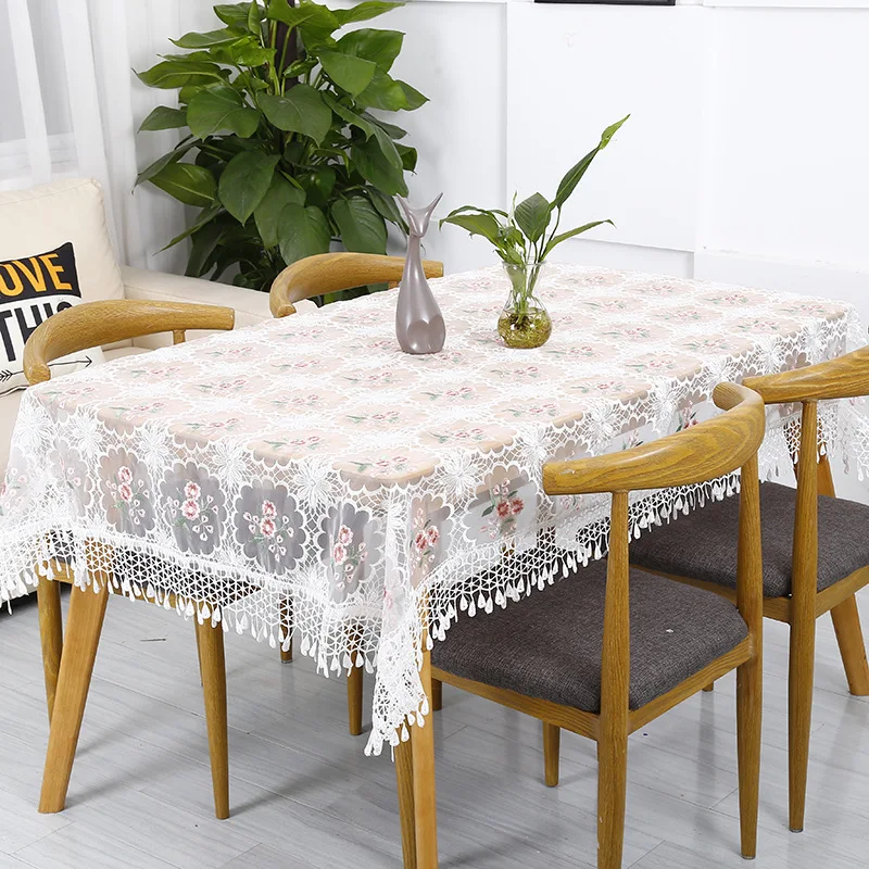 Прозрачная скатерть с цветочной вышивкой в Европейском стиле, Водорастворимая кружевная кромка, покрытие из пряжи, моющиеся настольные ткани для чайного стола