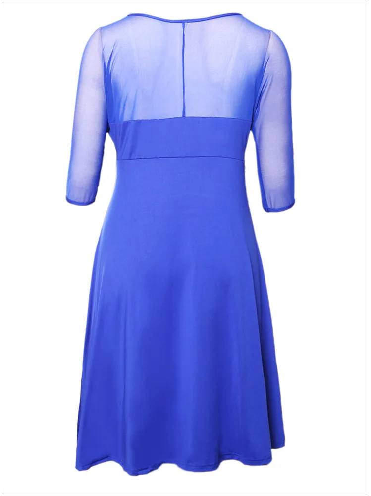 Adogirl 2017 Sexy Big Sizes XXL Mesh Half Sleeves Women Midi Dresses Blue-6