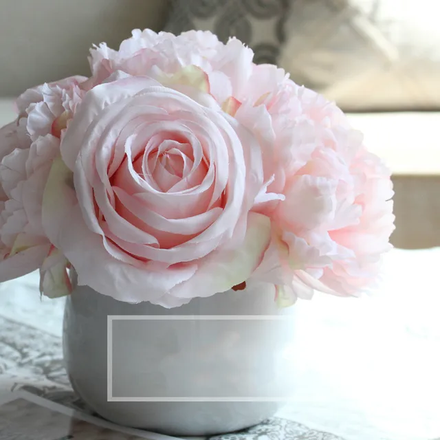 1 Set Flower Vase 7 Heads Artificial Peony Rose Pink Silk Flowers 1 Set Flower Vase 7 Heads Artificial Peony Rose Pink Silk Flowers Mariage