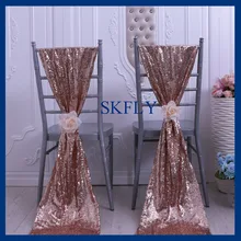 SH005B великолепный индивидуальный заказ Свадебные украшения Рождество розовое золото блесток бант на стул с цветком