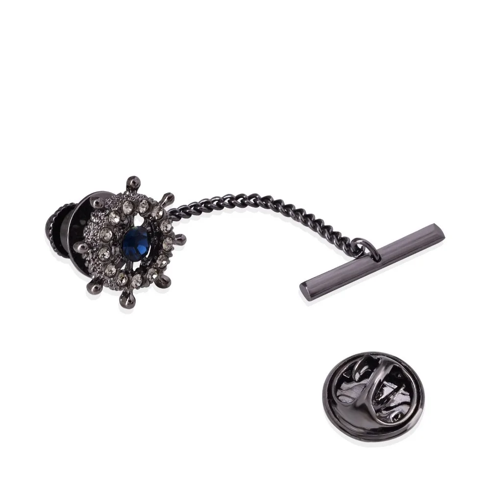 

3 Colors Classic Crstal Rudder Copper Clutch Tie Tack Pins Chain Tie Clips Pin for Men
