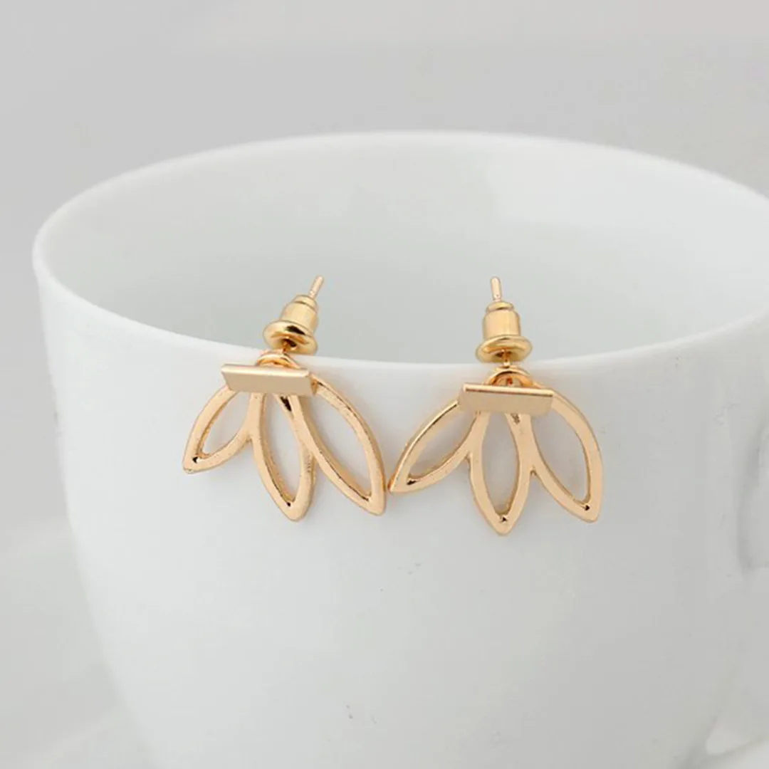 Shellhard Gold Silver Plated Earrings Ear Jacket Vintage Hollow Flower Lotus Earring Brincos Femme Bijoux For Women Jewelry
