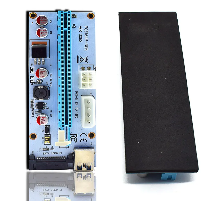 pce164P-N06 VER008 3 in 1 Molex 4Pin SATA 6PIN PCIE PCI-E PCI Express Riser Card 008 1x to 16x USB 3.0 Cable For Mining Miner