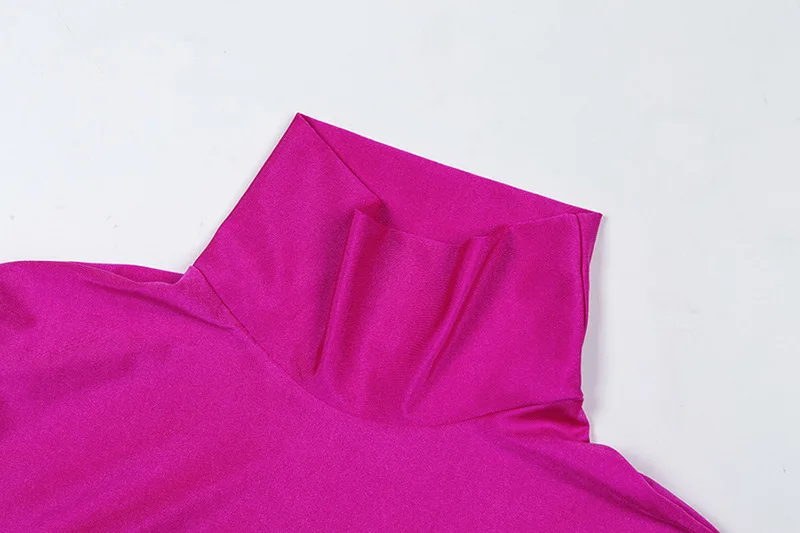 Simenual неоновое розовое облегающее платье, женское сексуальное модное платье с длинным рукавом, облегающее однотонное платье с высоким воротом, осень