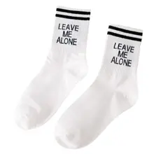 Женские забавные печатные буквы, хлопковые длинные носки до лодыжки, Две полосатые вертикальные носки в стиле хип-хоп, повседневные носки