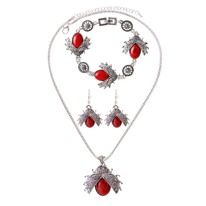 

S169 miraculous Ladybug Fashion Cartoon Animal Family Stereo Magic Ladybug Tricolor Jewelry Set Bracelet Necklace fashion