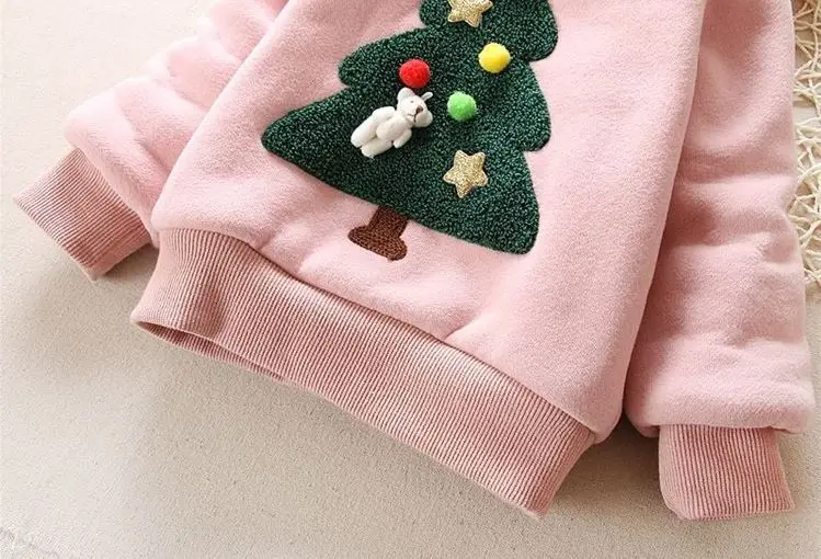 Зимний Детский Рождественский свитер для мальчиков и девочек, плотные бархатные свитшоты для малышей, Детские Теплые Топы с рождественской елкой для девочек