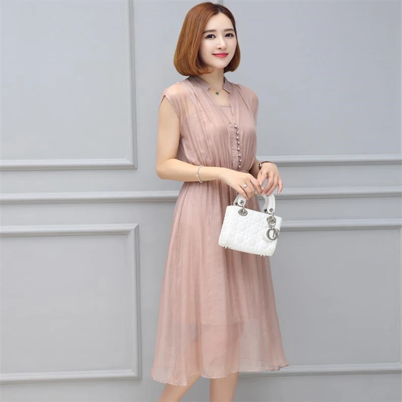 

Lady Summer 100% Silk Dress Female Oversized Silk Dresses Woman Autumn Hedging Seda Vestido Lady High Quality Loose Soie Robe