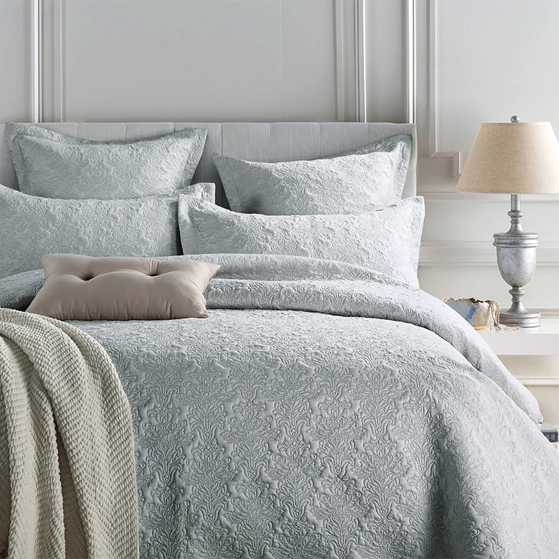 High grade luxury European style Gray Quilted Cotton Bedspread set