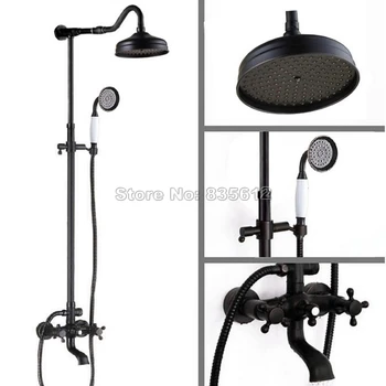 

Black Oil Rubbed Bronze Luxury Dual Handle Tub Mixer Tap Bathroom Rain Shower Faucet Set with Hand Spray Wall Mounted Wrs666