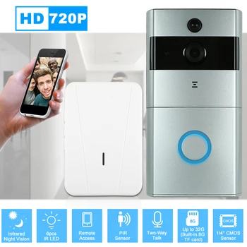 

1*720P WiFi Visual Intercom Door Phone+1*Wireless Doorbell Chime Support Infrared Night View PIR Phone APP Remote Control