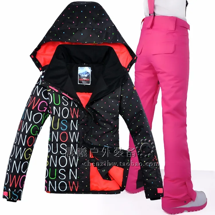 GSOU snowанглийские буквы стиль Женская лыжная куртка брюки Сноубординг костюм для женщин уличная зимняя теплая одежда на Лидер продаж