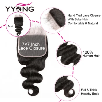 YYONG Hair Body Wave Bundles With 7x7 Closure Brazilian Hair Weave Bundles With Closure Human Hair Bundles With Closure Remy 6