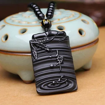 

Natural Obsidian jade Pendant Necklace Man Exquisito Jewellery Fashion Accessories Hand-Carved Luck Amulet Gifts