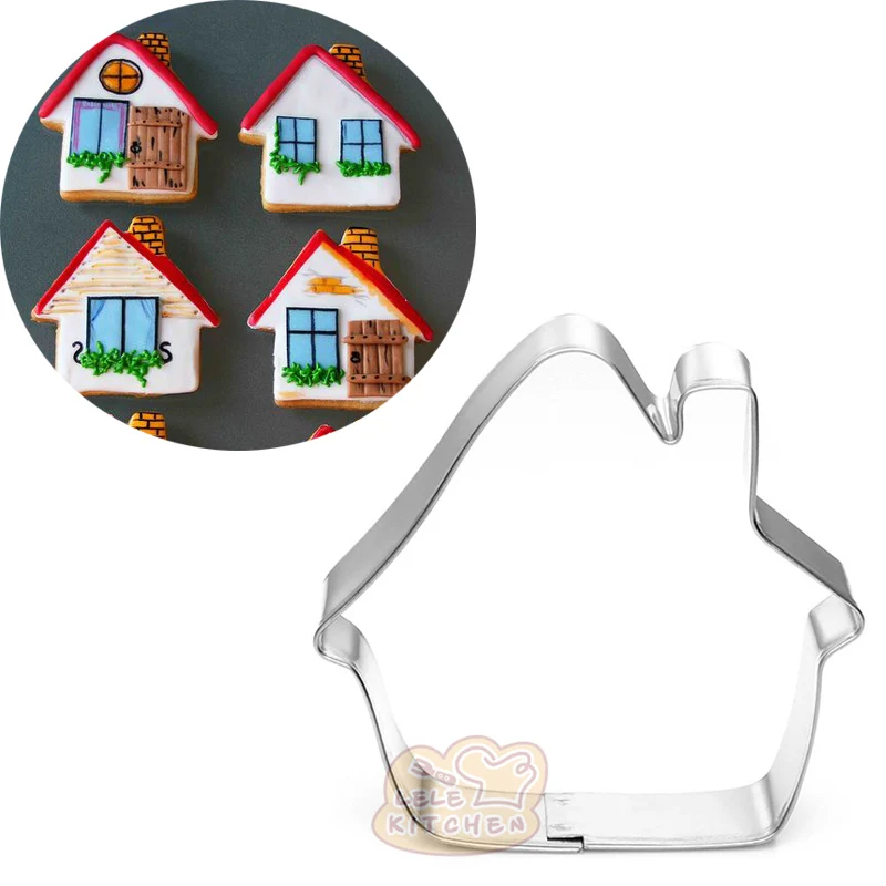 

1pcs patisserie reposteria House Stainless Steel Cookie Cutter Chocolate Cupcake Toppers Pastry Shop Fondant Decor Tools Bakery