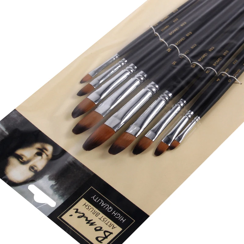 Дешево 9 шт. компл. нейлон масляные краски кисть круглая Краски ing щетка для акварели, масло, акриловая ручка с кисточкой из полимерного материала ...