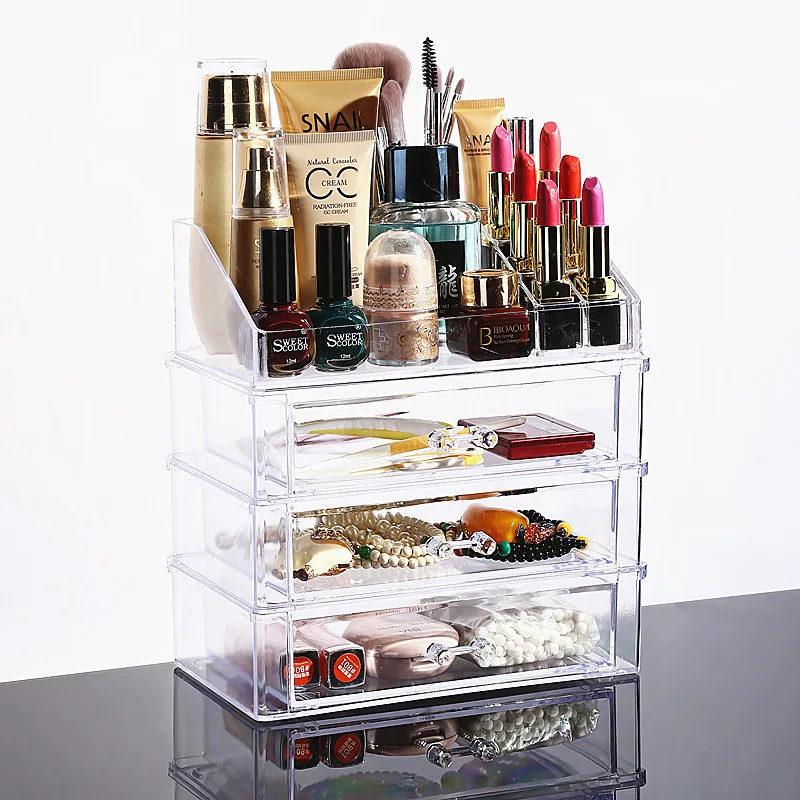 

New Clear Acrylic Makeup Organizer Desktop Cosmetic Storage Box Lipstick Nail Polish Holder Women Makeup Tools Organizer