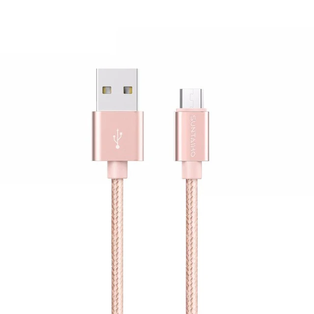 Suntaiho Micro USB кабель 2.4A для Xiaomi Redmi Быстрая зарядное USB Зарядное устройство нейлон плетеный кабель для передачи данных для samsung huawei Meizu honor - Цвет: Rose