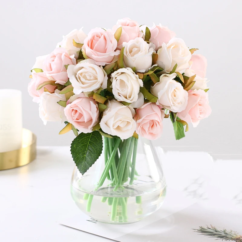 12 шт./лот, искусственные розы, свадебный букет, шелковые розы, цветы для дома, вечерние, свадебные, искусственные цветы