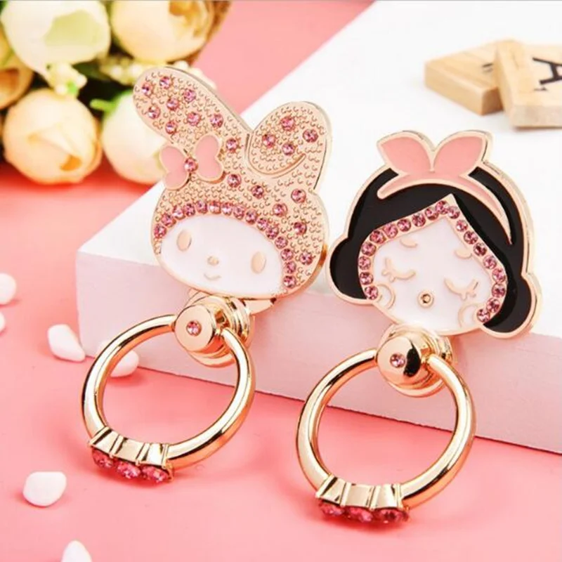 

New Design Universal Finger Ring Cute Mobile Holder Stand Rings Fashion Rhinestone Melody Princess Cat Cartoon Phone Holder