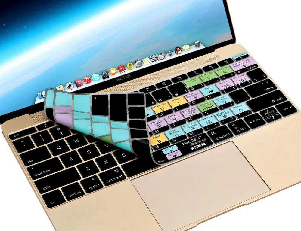 XSKN для Mac OS X ярлык дизайн горячие клавиши функциональный силиконовый чехол для клавиатуры для Macbook 12 дюймов retina US/EU макет