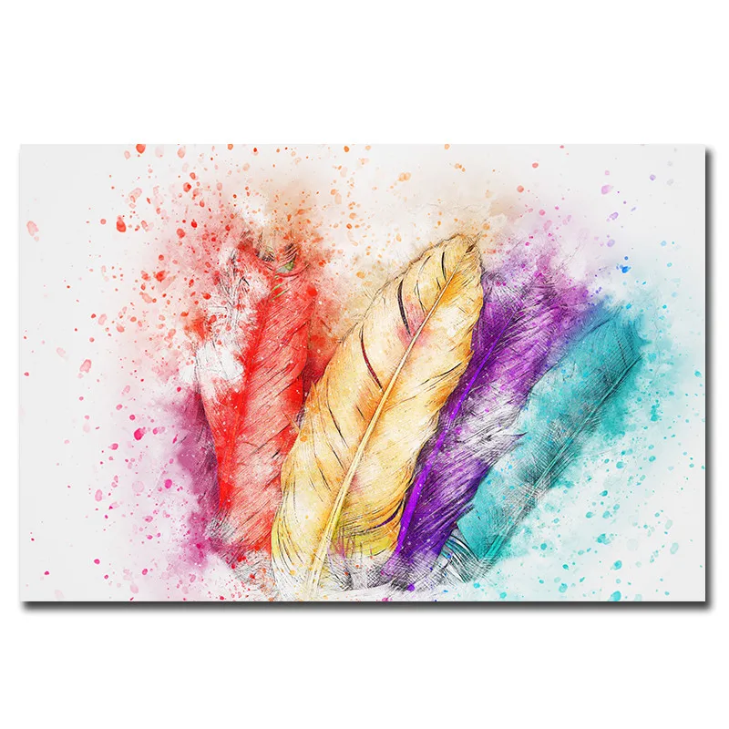 GOODECOR Wall Art Picture Canvas Prints Colorful Feather Painting Big Size One Piece Pictures Art For Home Decor No Frame