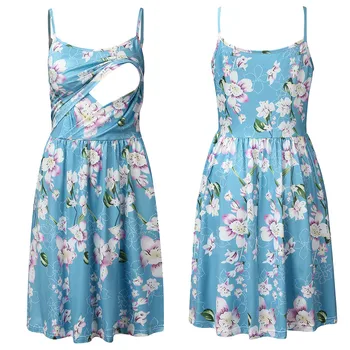 

Maternity Breastfeeding Dresses Women's Nursing Pregnanty O-Neck Sleeveless Sling Print Floral Dress Props Summer Casual Dresses