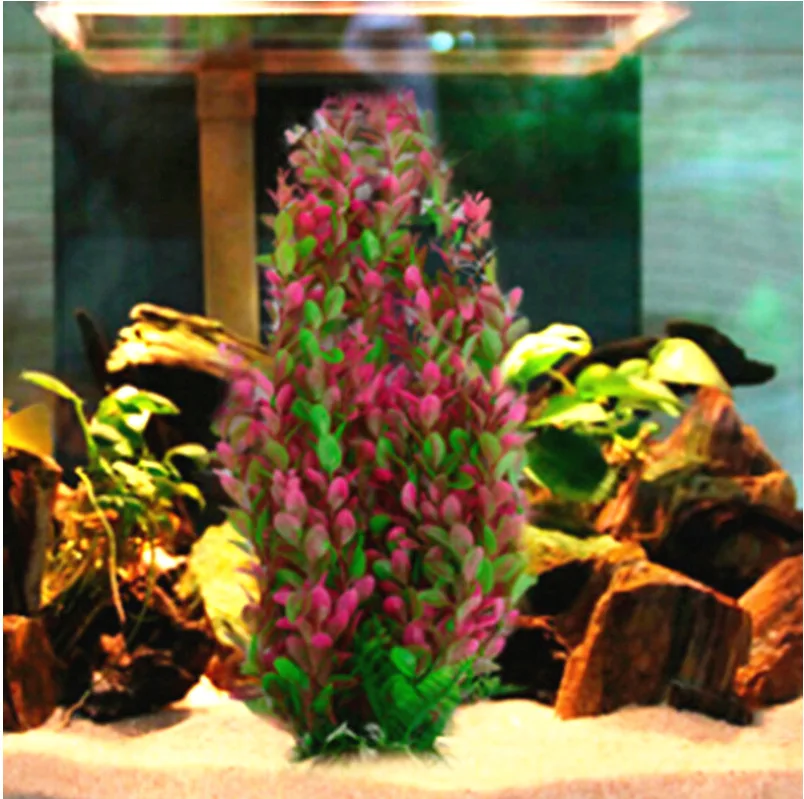 Large 45cm High Red Artificial Plant Aquarium PLASTIC PLANTS Ornament