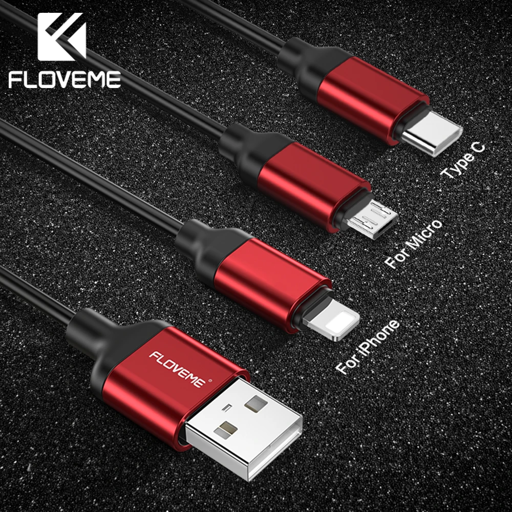 

FLOVEME 3in1 USB Type C Cable Micro USB Type-C Charger Cable Charging Cable Fast Charge Lighting Cable for iPhone Samsung Xiaomi