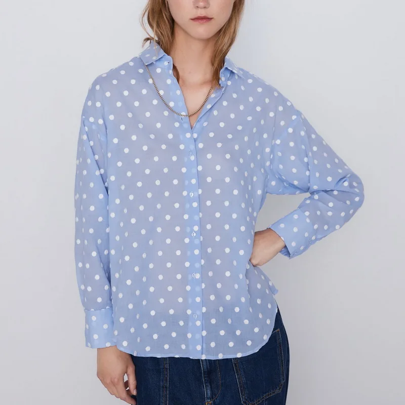 

Chic Women Shirt Blouse Summer 2019 New Fashion Dot Embroidery Sunscreen Tops Modern Girl Full Sleeve Shirts