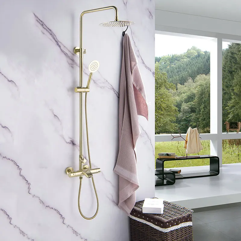 Ванная комната дождь набор для душа матовый золотой смеситель для душа с термостатом латунь материал для ванной и смеситель набор