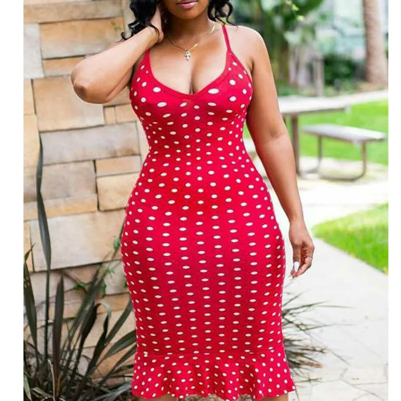 

Women's Dot Point Strap Dress Summer Beach Casual Sundresses Ankle-Length Dress Plus Size
