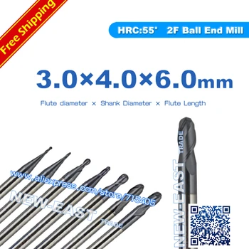 

5pcs HRC55 R1.5*4*6*50 2F ball end mill 2 Flutes Carbide Coating TiAIN Ball nose end mill