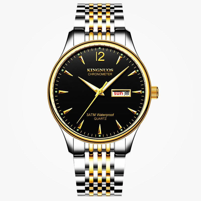 

KINGNUOS Watch Fashion Men's Watches Stainless Steel Watchband Quartz Male Clock 30m waterproof Business Wristwatch Date Hour a