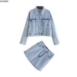 Свободная джинсовая куртка с длинными рукавами, синяя джинсовая юбка с высокой талией, 2 предмета, 2019 летняя новая популярная женская одежда
