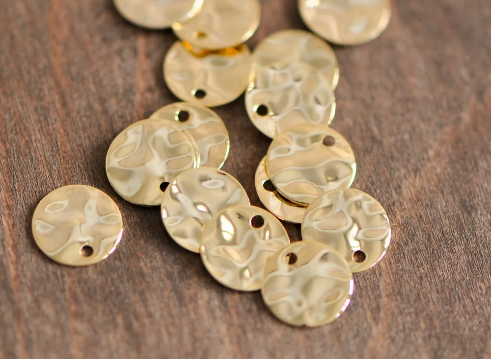 

10pcs Hammered Disc Charms 8/ 10/ 12mm, Polished Gold plated Brass Round Coin Beads (GB-020)