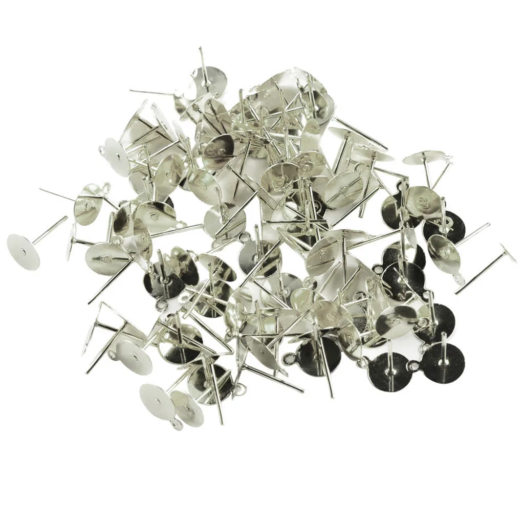 100Pcs Fashion 10x12mm Flat Pad Earring Post Ear Stud Post DIY Beads Holder Pearl Base Jewelry Findings Craft Making Accessories