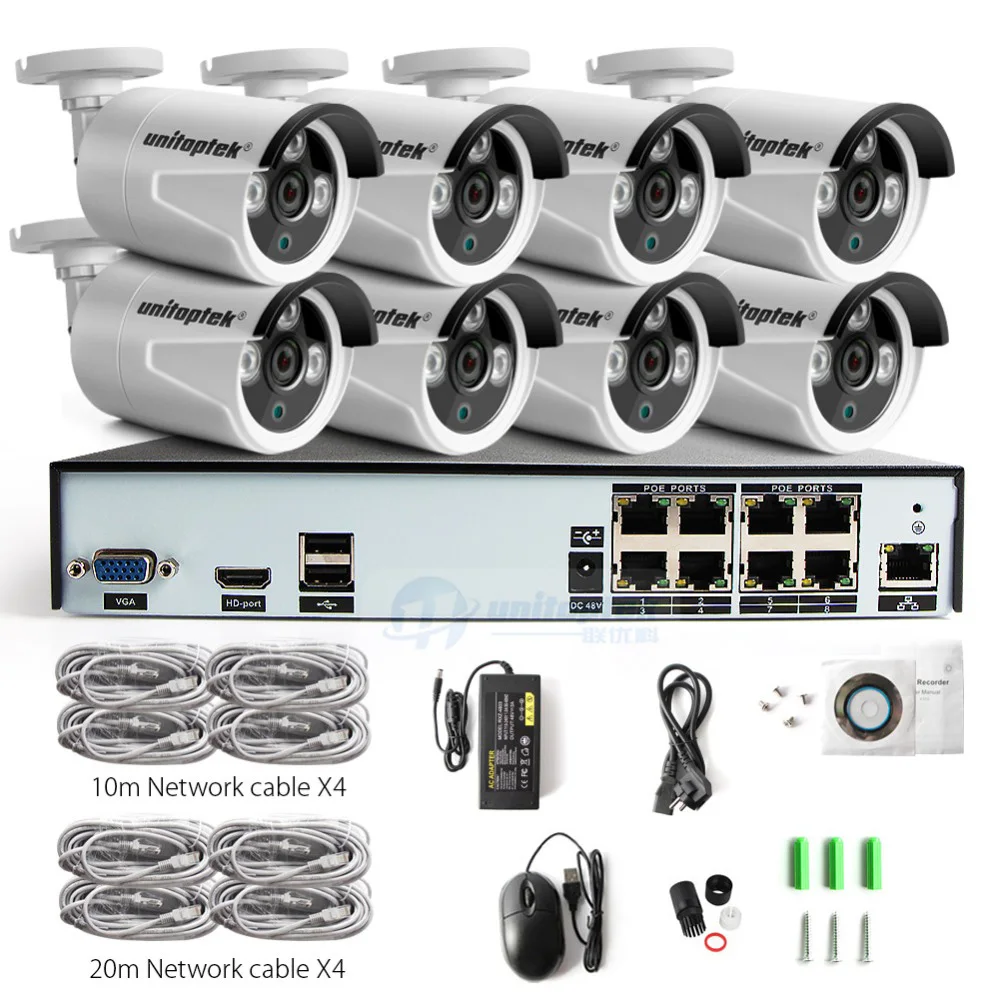 8CH POE NVR комплект 48 В мощность CCTV камера система Onvif P2P 4MP HD H.265 IP камера POE наружная система видеонаблюдения