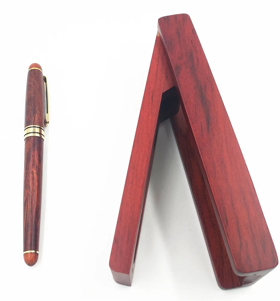 Один комплект роскошные перьевая ручка с корпусом из Природа Красного дерева Деревянный Pencilcase 0,5mm перо стакан для чернильных ручек подарок